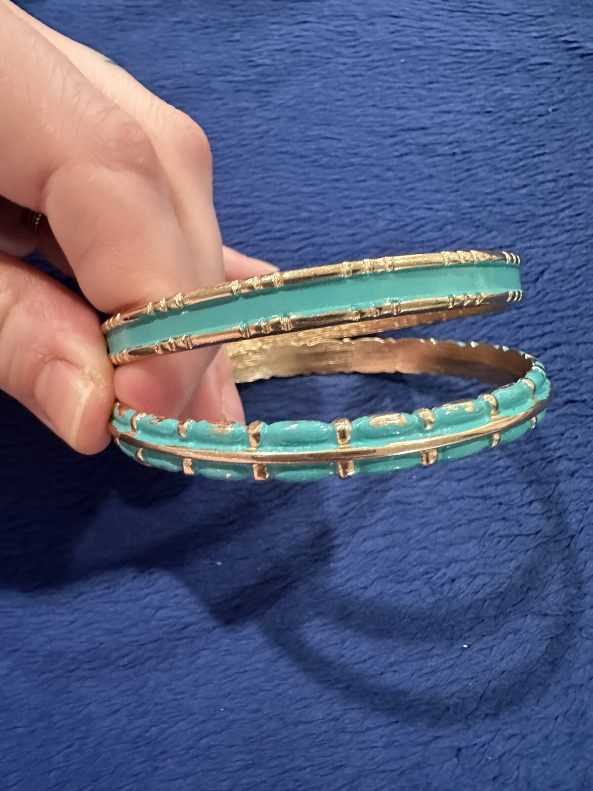 Vintage Trifari Set Of Gold Tone Blue/Turquoise Enamel 8” Bracelet, 44g