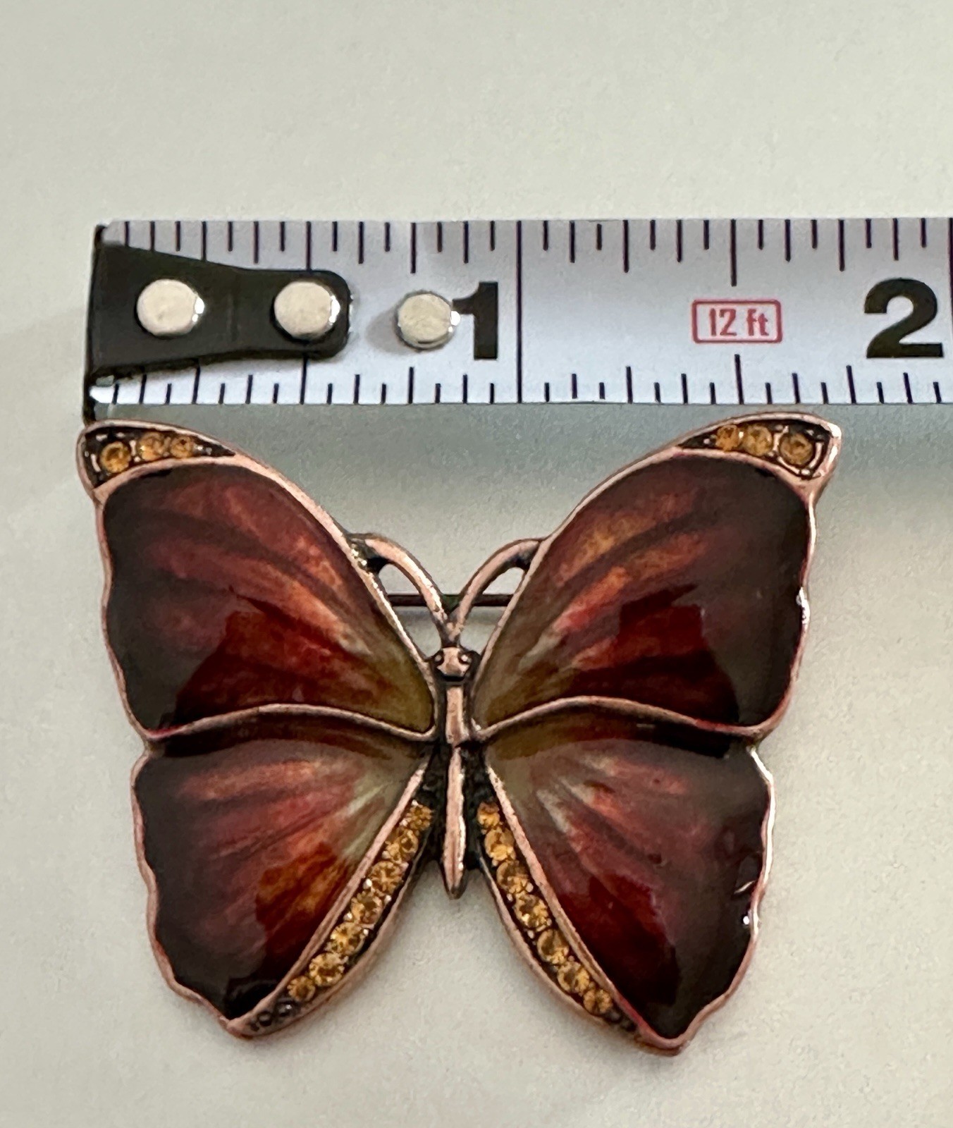 Butterfly Brooch Pin Vintage Rhinestone Enamel Copper?