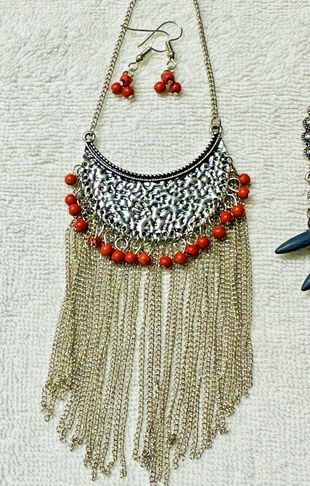 Bold Mod Chain Fringe Bead Cabochon Bib Focal Tassel Pendant 3 Necklace Lot n840