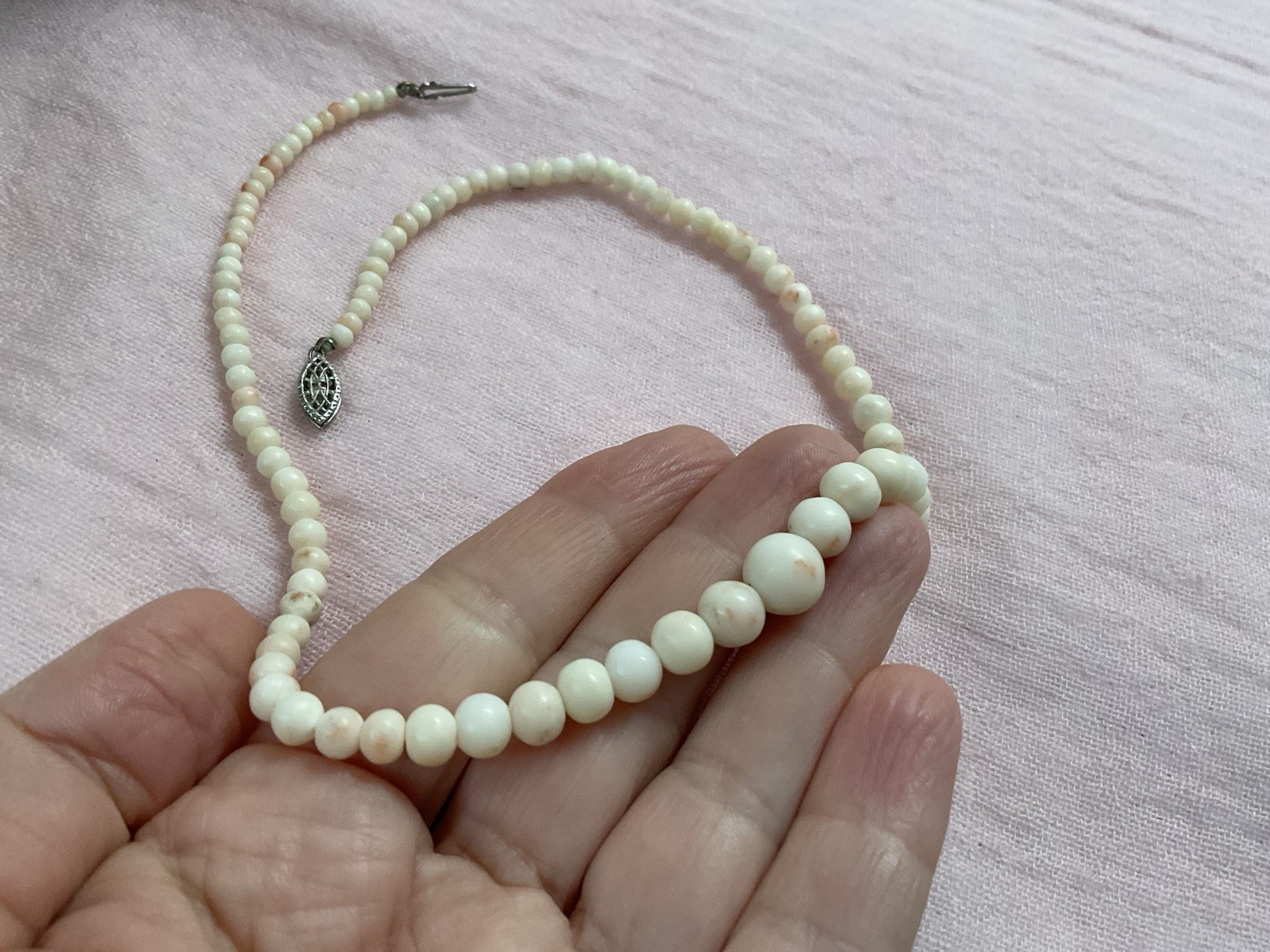Antique Vintage Angel Skin Coral Necklace Graduated 16 Inches Genuine