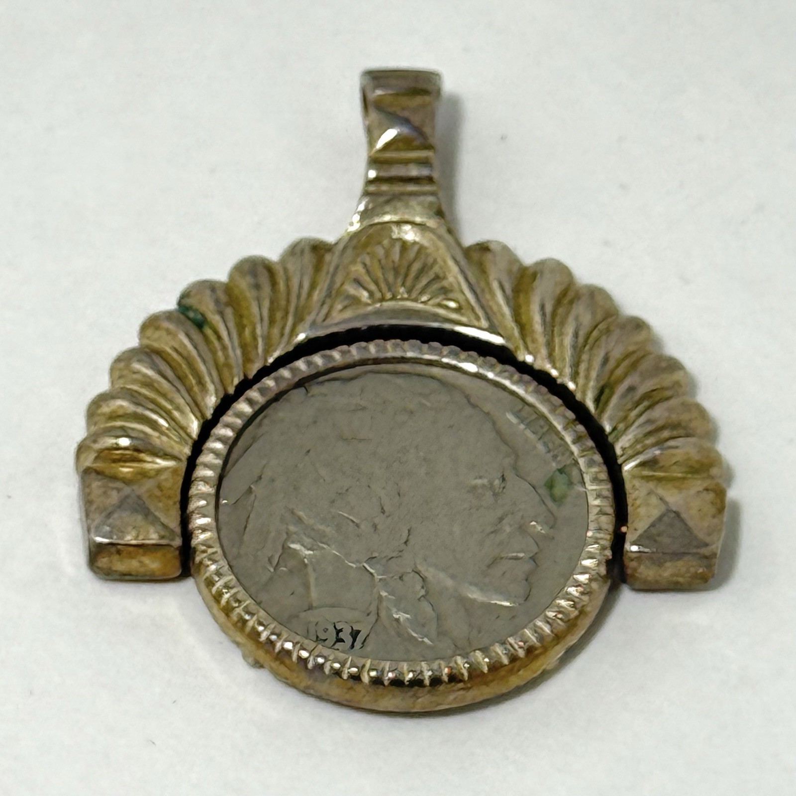 Vintage 925 Sterling Silver Pendant with 1937 Buffalo Nickel Reversible Coin