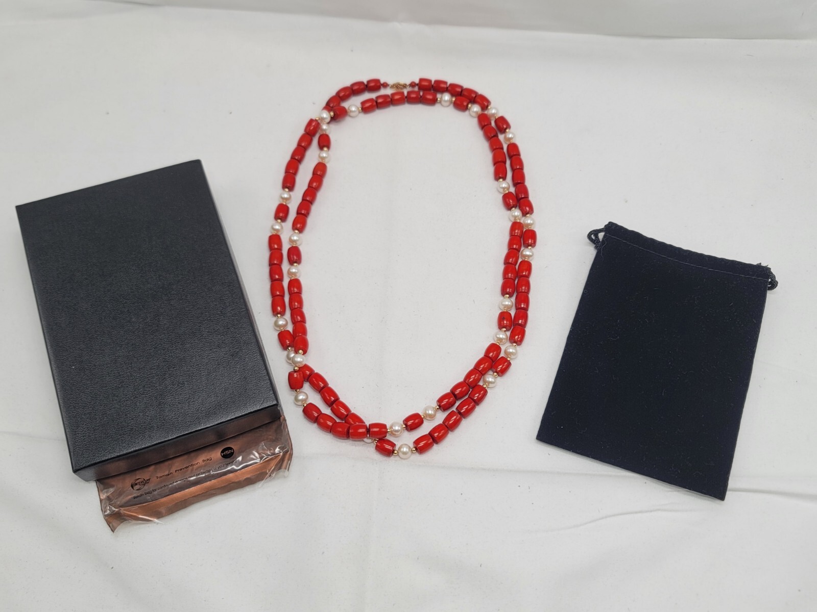 14K GSJ Necklace Pearl Red Coral Extra Long 49 Inches New In Box HSN JEWELRY