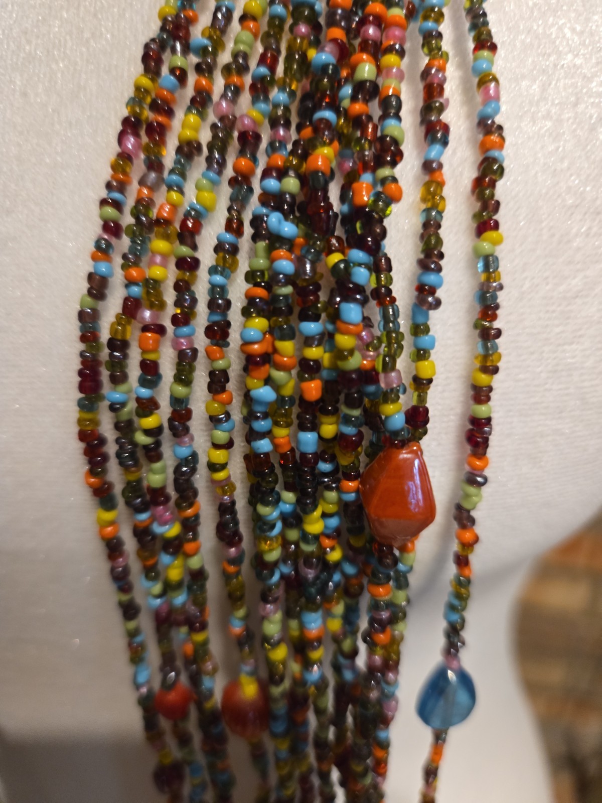 VTG Multi-Strand Glass Seed Bead Scarf Necklace Boho Open Wrap Fringe No Clasp