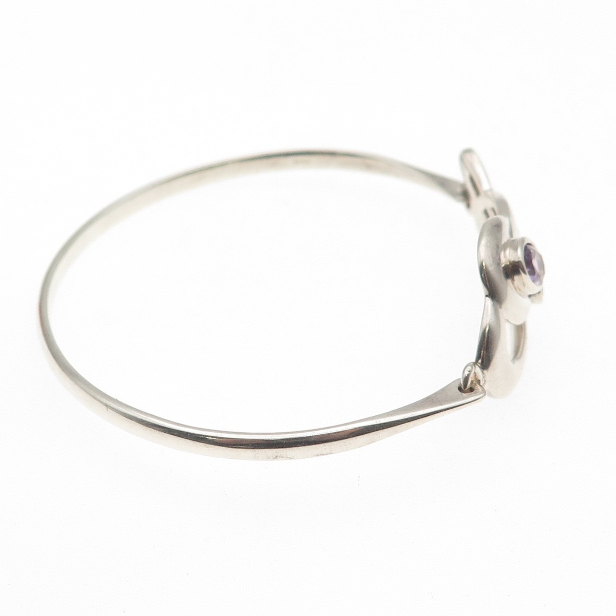 KIT HEATH Sterling Vintage 1990 Real Amethyst Modernist Bangle Bracelet 6.75″
