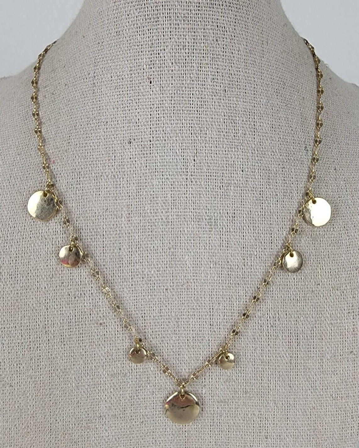 Vintage 18K Gold Plated Circle Charm Station Necklace 16″ Spring Ring Clasp