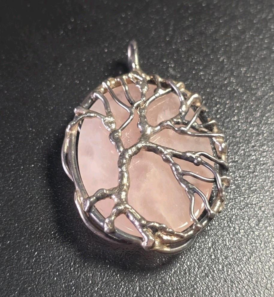 Vintage Mid-Century Brutalist Sterling Silver Rose Quartz Pendant