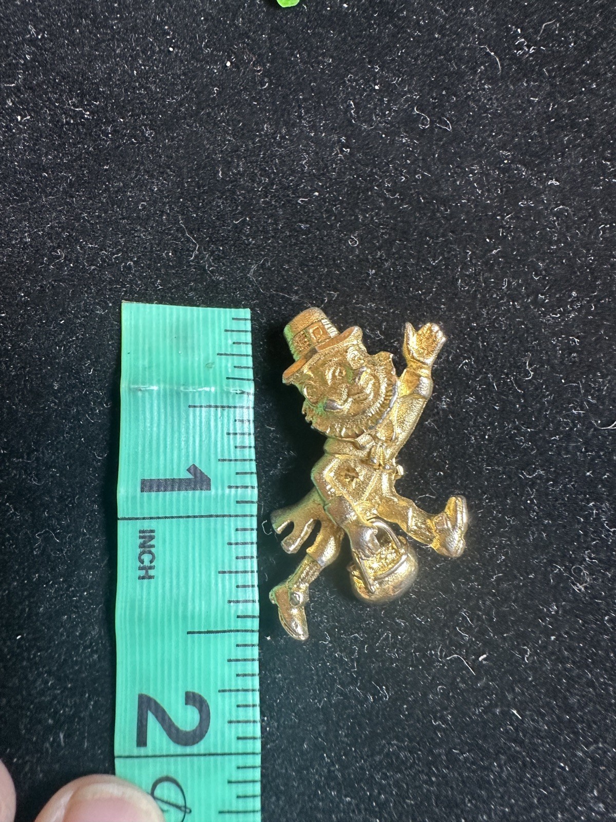 Vintage Holiday 1980’s Golden Leprechaun Pin& New Sparky Green Clover Earrings