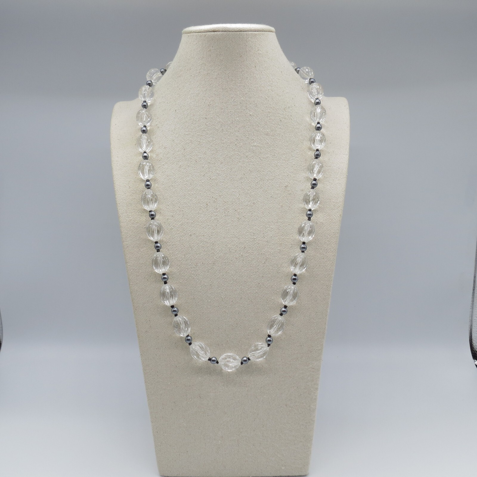 Vintage Clear Beaded Necklace Lightweight Retro 30″