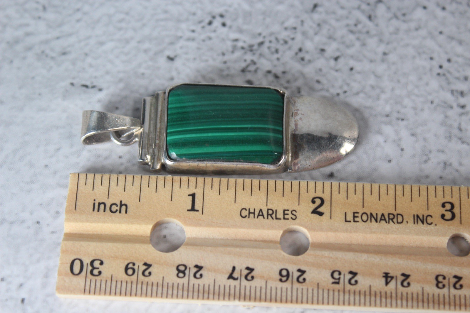 Vintage Sterling Silver and Malachite Oblong South Western Pendant