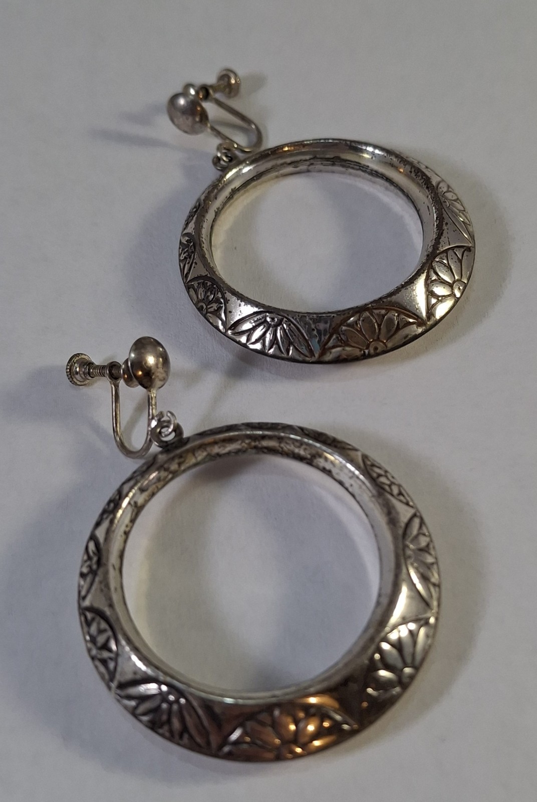 Vintage Big Chunky Drop Dangle Stamped Sterling Silver Hoop Earrings 16 g