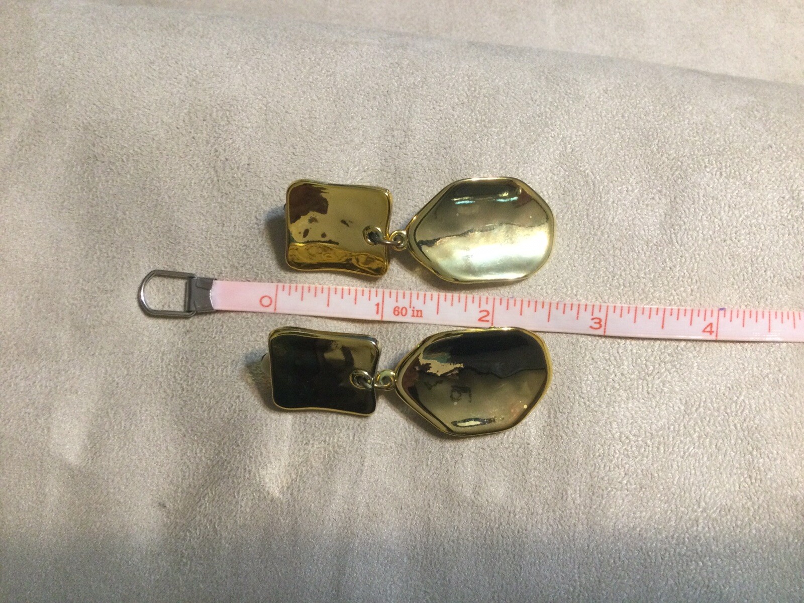 Clip Square Oval Dangle Gold Tone Earrings Very Light Weight