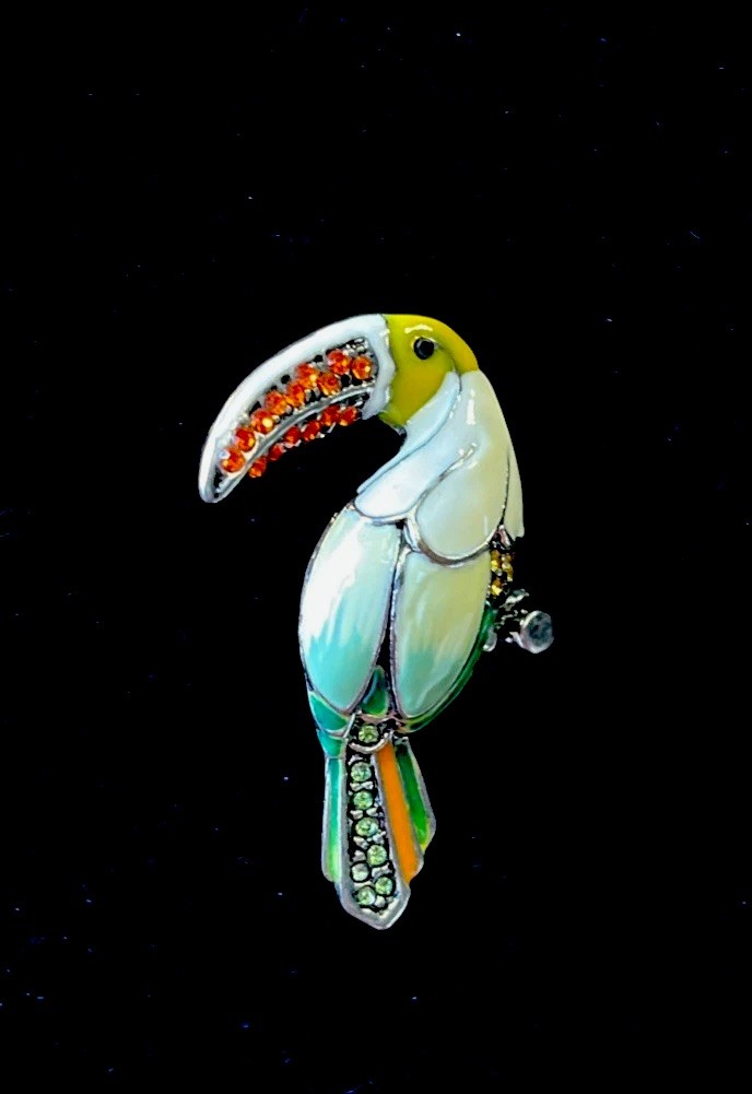 VTG Enamel Rhinestone Lucite Silver Metal Alloy Wire Rhinestone Bird Brooch 1950