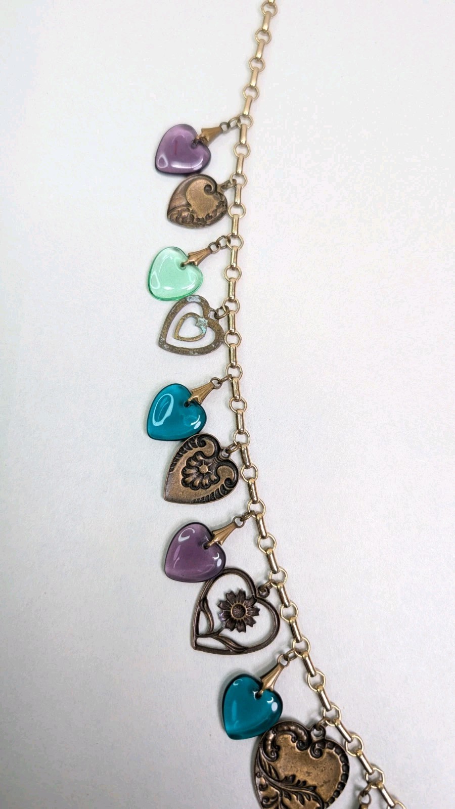 Vintage Glass Works Studio Heart Charms Multicolor Hearts Theme Necklace 30 In