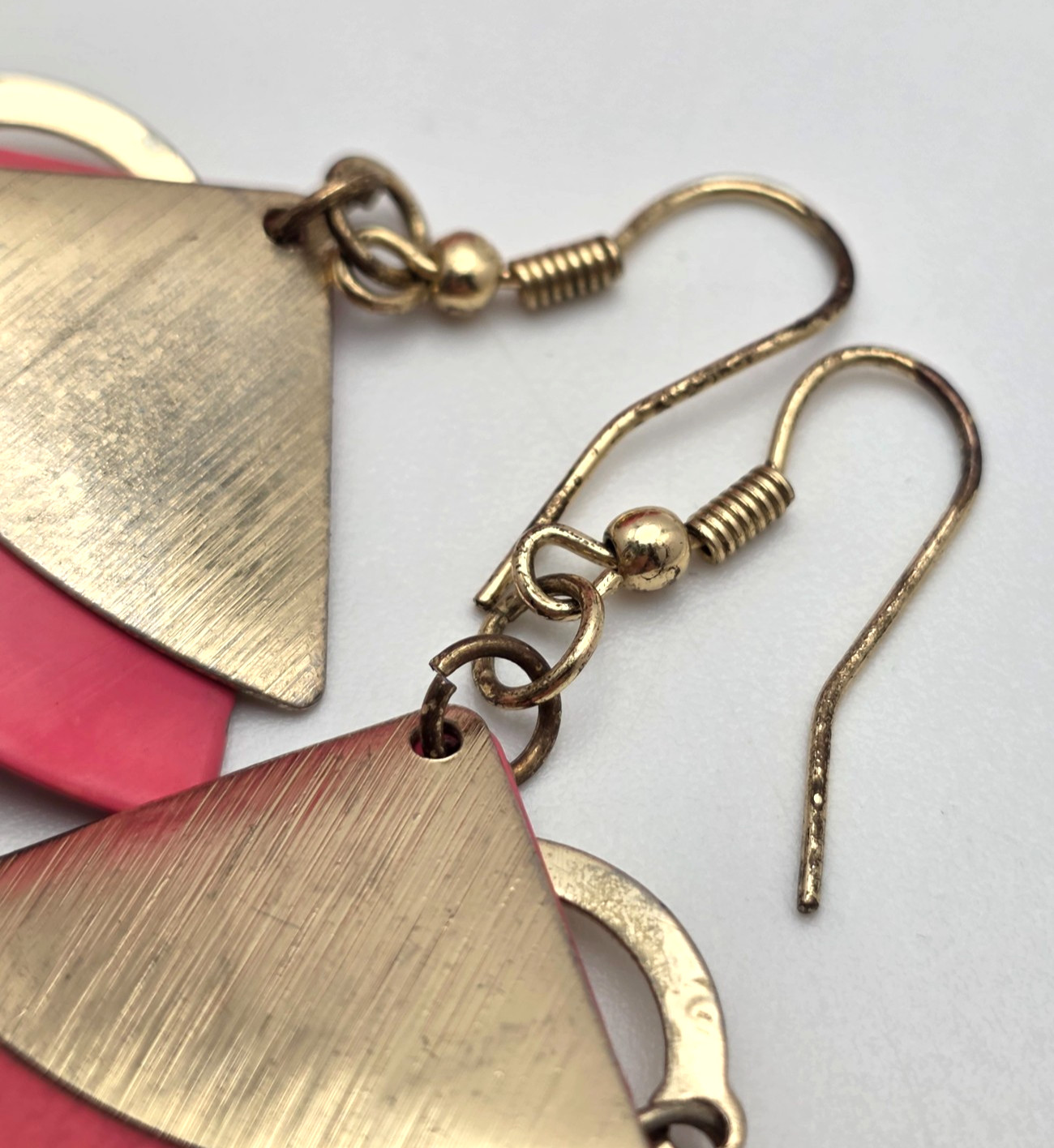 Vintage Coral Pink Enamel Gold Tone Layered Cascade Dangle Earrings Boho 4 In