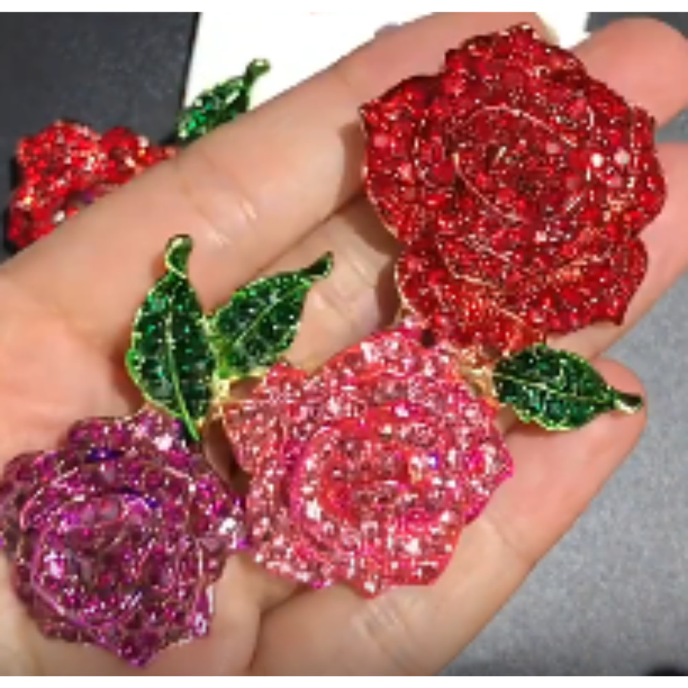 Rhinestone Valentine Brooches Red Love Heart Rose Flower Brooch Pin for Women US