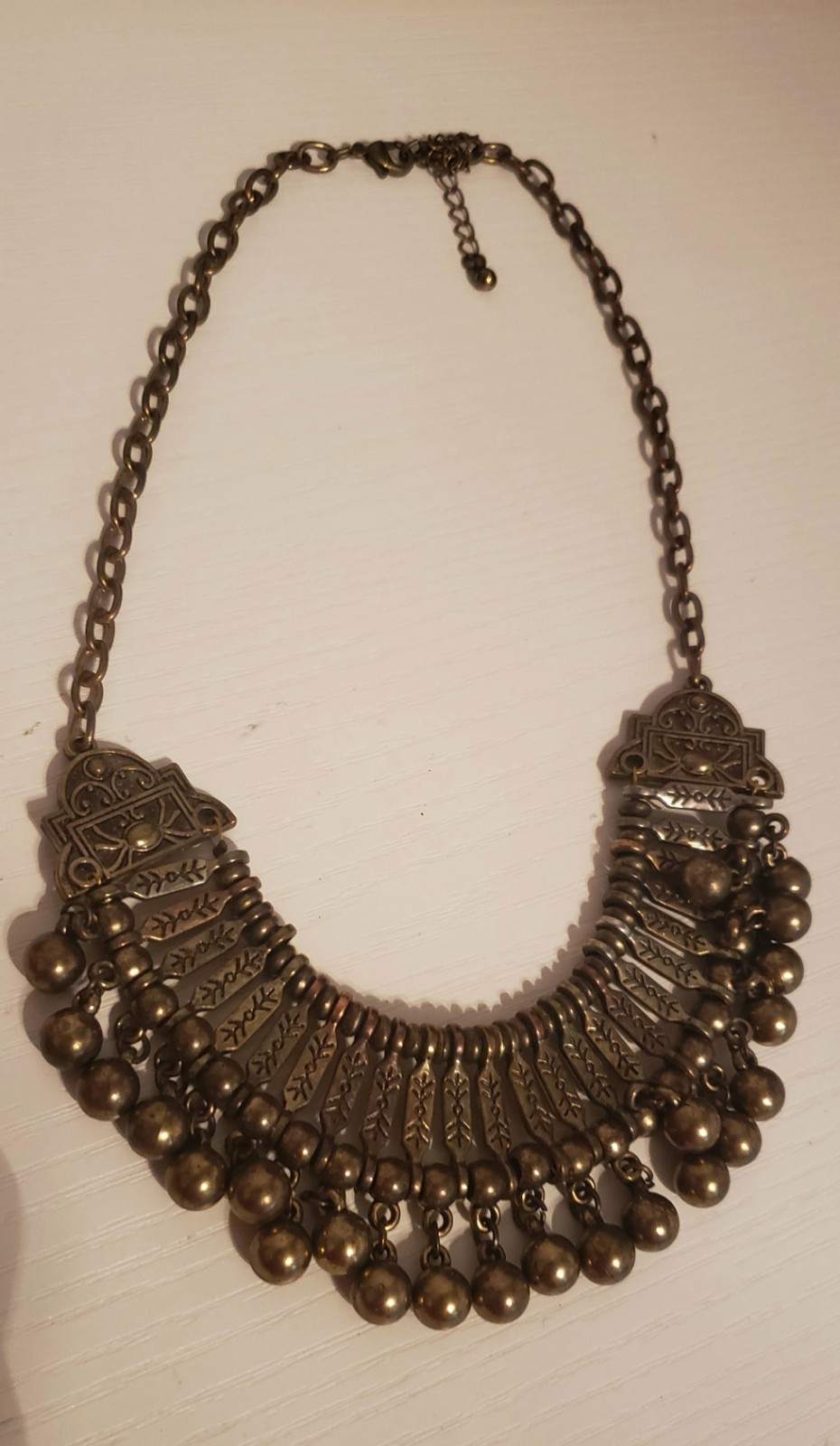 Vtg Bronze Bead Cleopatra Style Necklace – 15″-17″