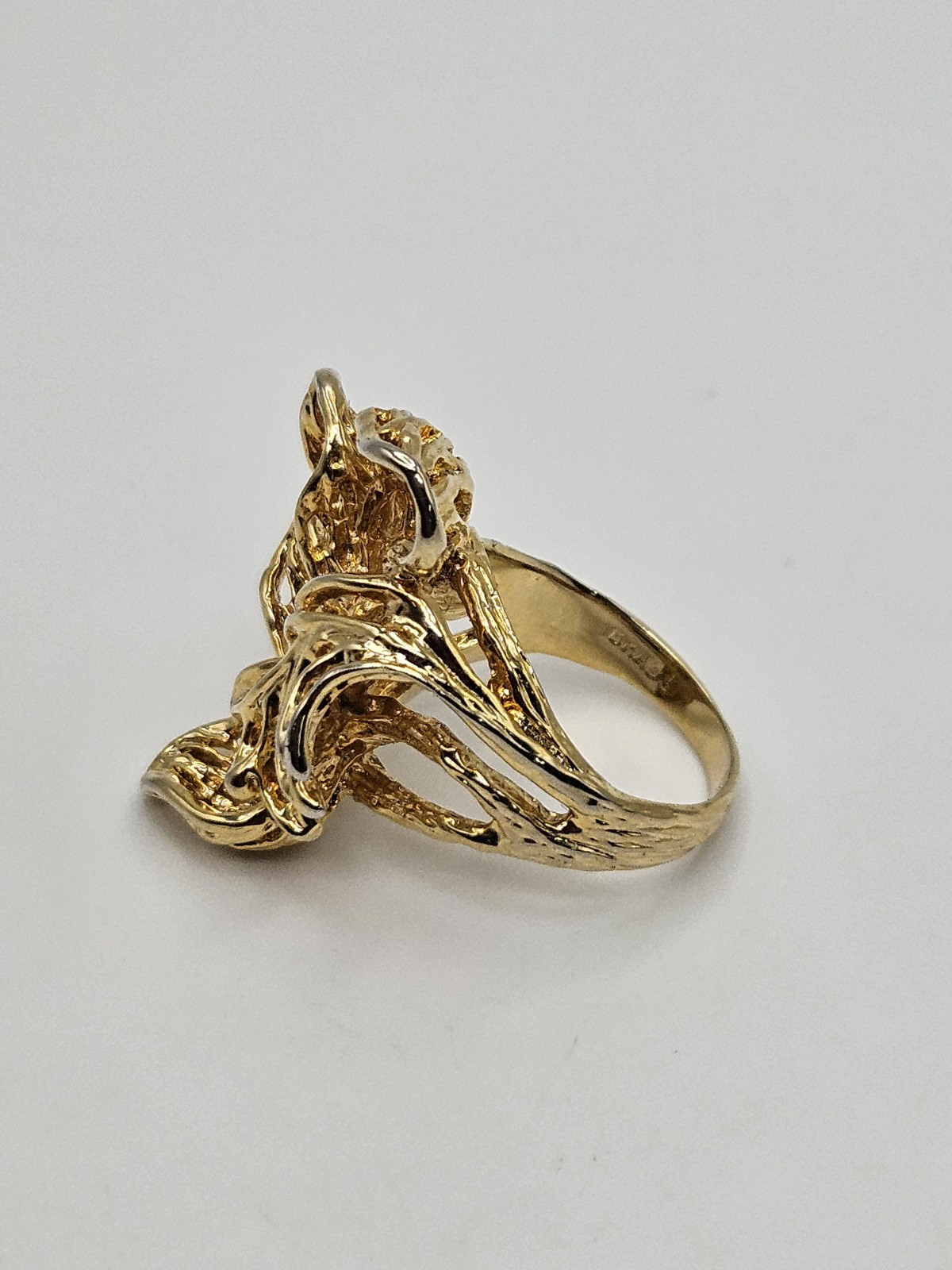 Vintage Modernist Brutalist Gold Tone Finish Over Brass Chunky Ring Size 6