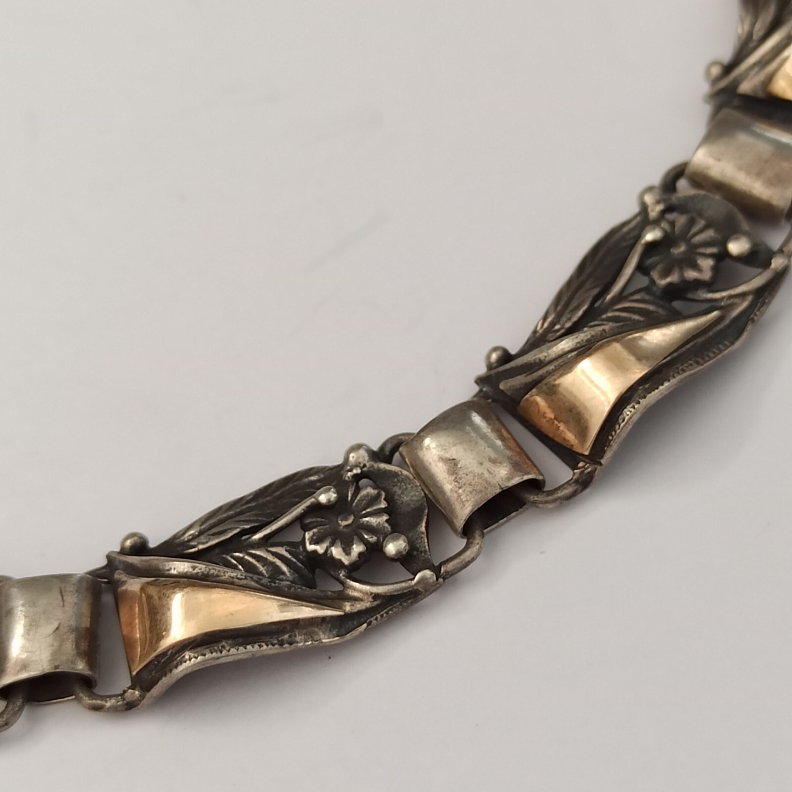 Vintage Silver Gold Necklace Bicolor Articulated Art Deco Revival Links 90s 925