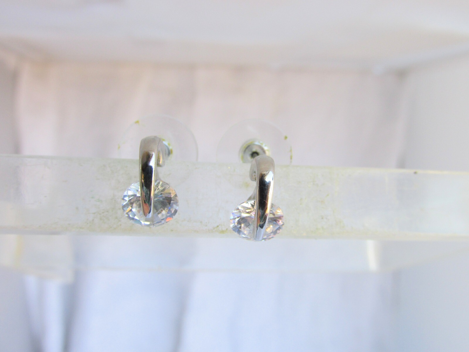 Vintage 7MM CZ Cubic Zirconia Tension Set Stud Earrings Silver Clad
