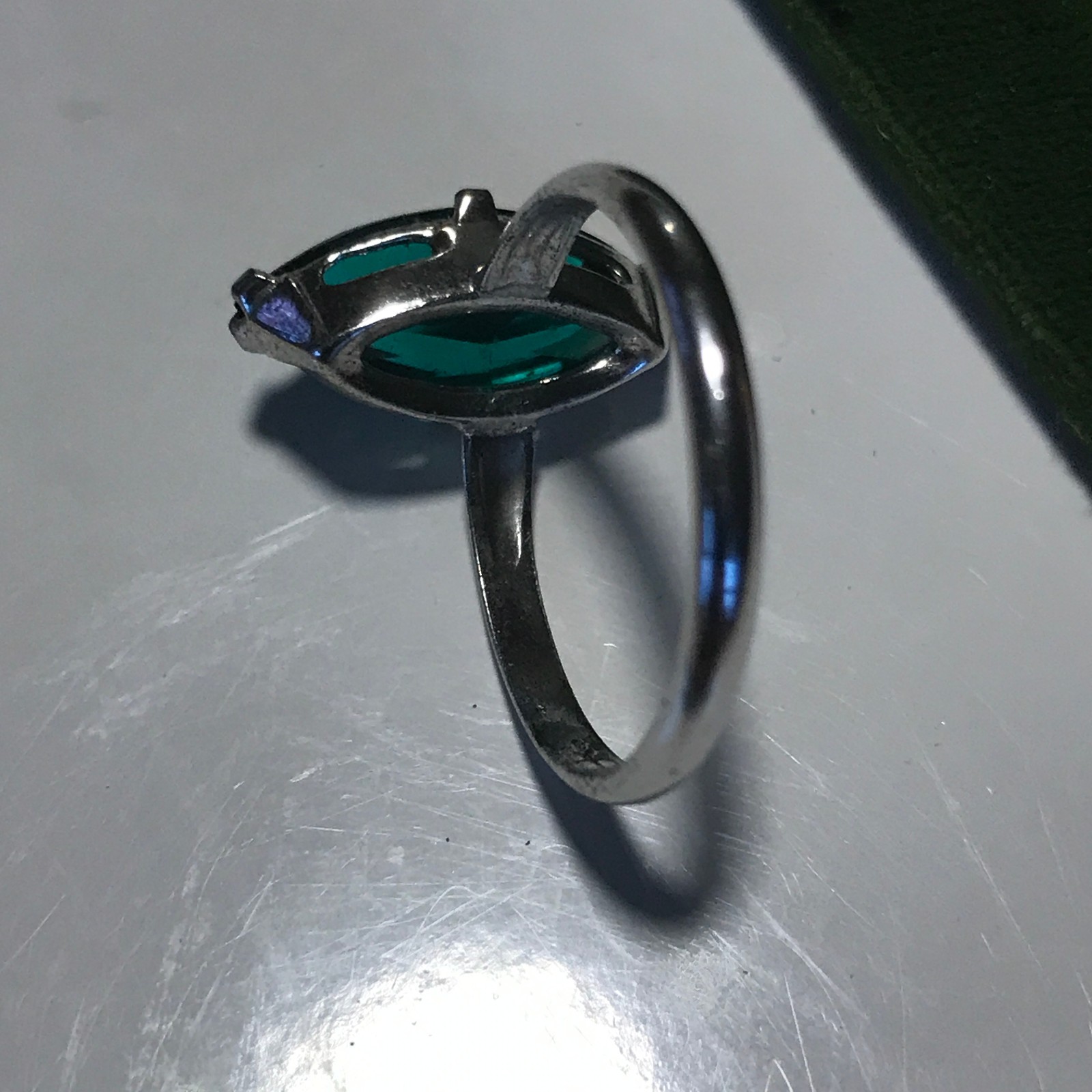 Vintage Stamped Sterling Silver & Sim. Emerald Ring Sz 6.5 Vargas May Birthstone