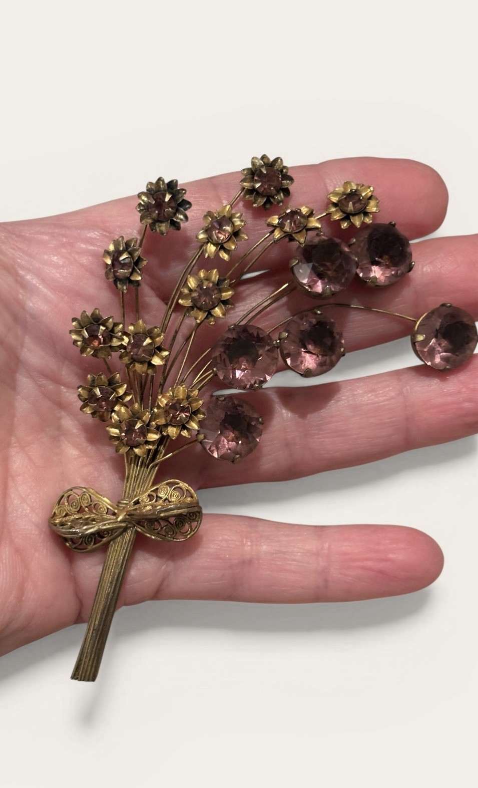 Vintage Gold Vermeil Sterling Silver Amethyst Color Floral Spray Bouquet Brooch
