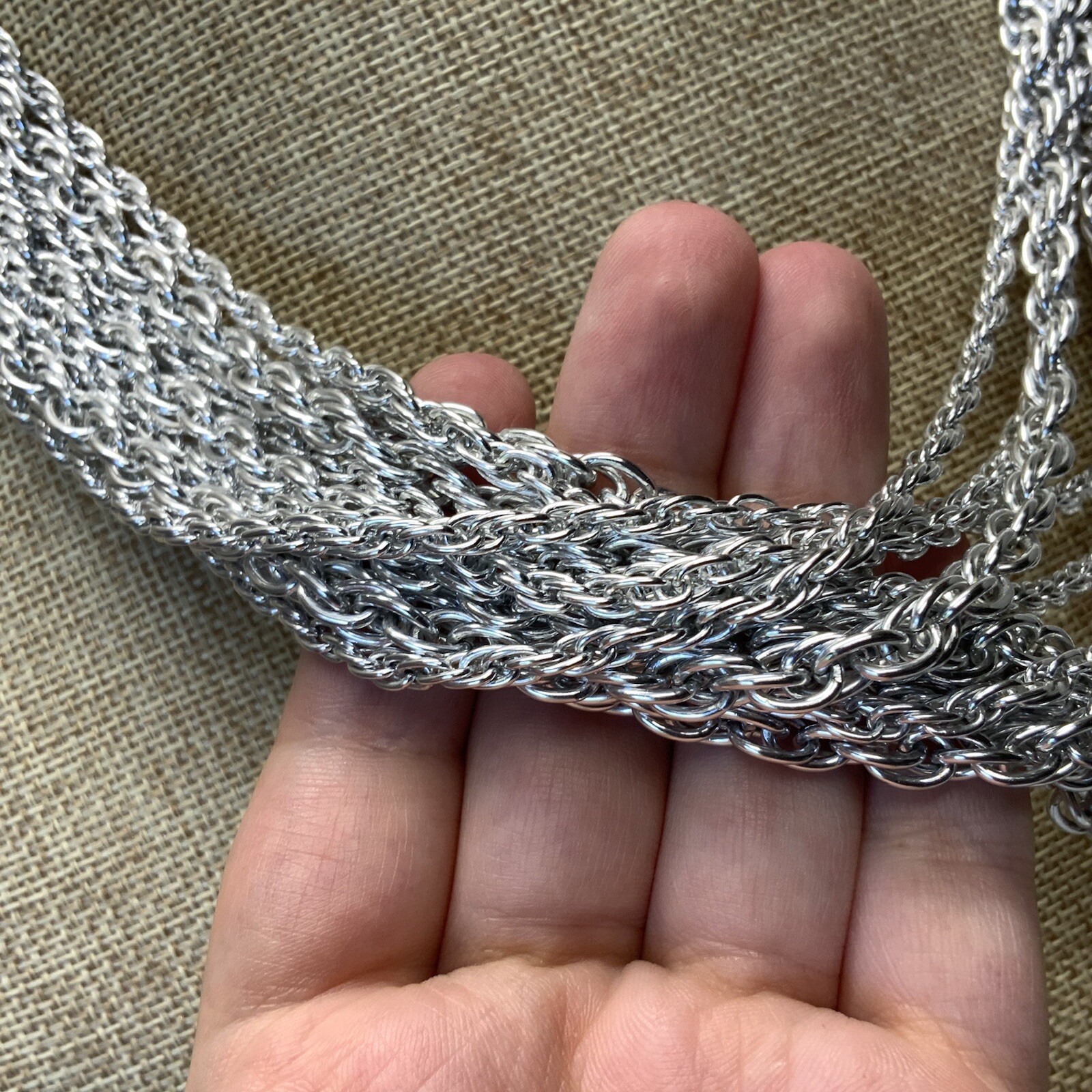 Vintage 1960s light weight aluminum multistrand silver tone chain necklace