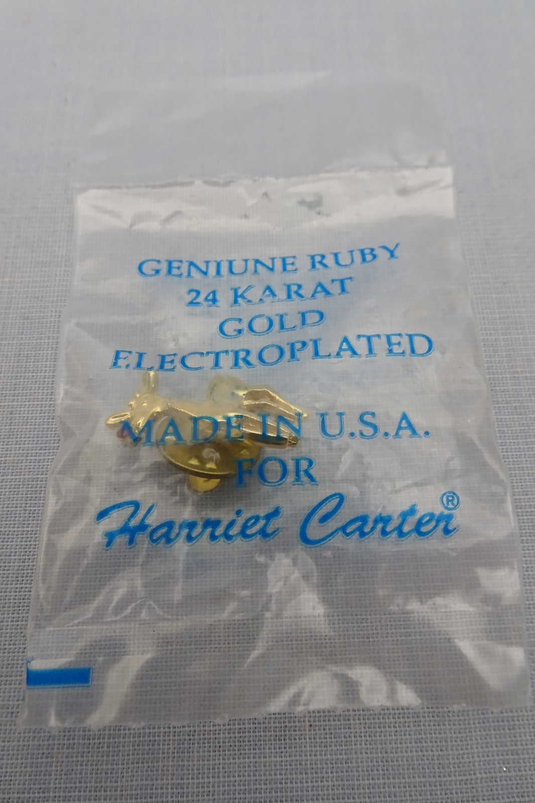 NIP Vtg Harriet Carter 24kt Gold Electroplated Genuine Ruby Rudolph Reindeer Pin
