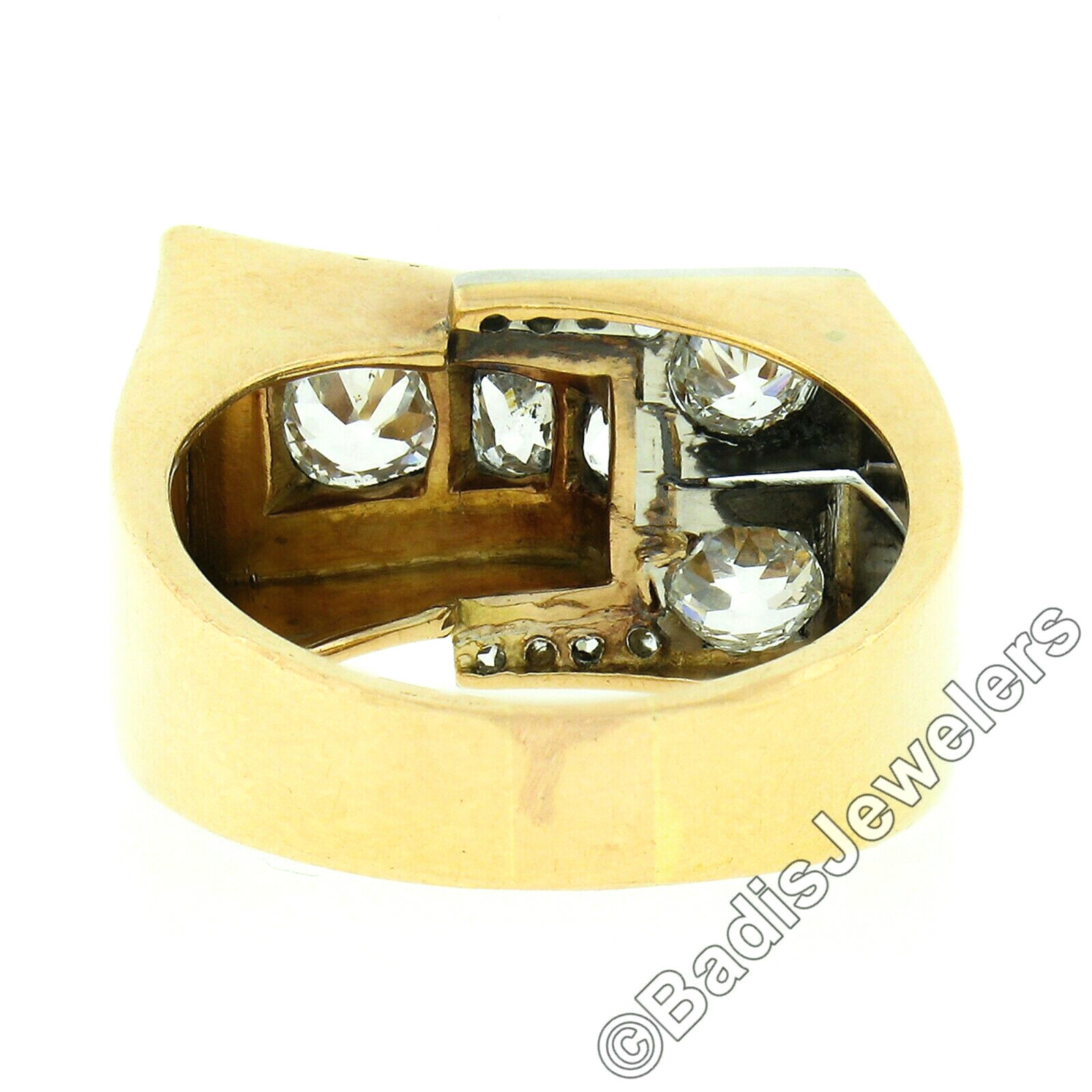 Unisex Antique Victorian 18k Gold & Platinum 1.24ctw Old Cut Diamond Buckle Ring