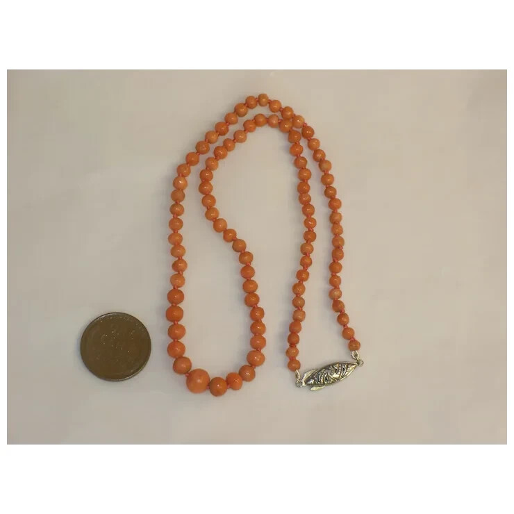 Antique Salmon color Graduated CORAL CHOKER Vintage Child Necklace 15 inch