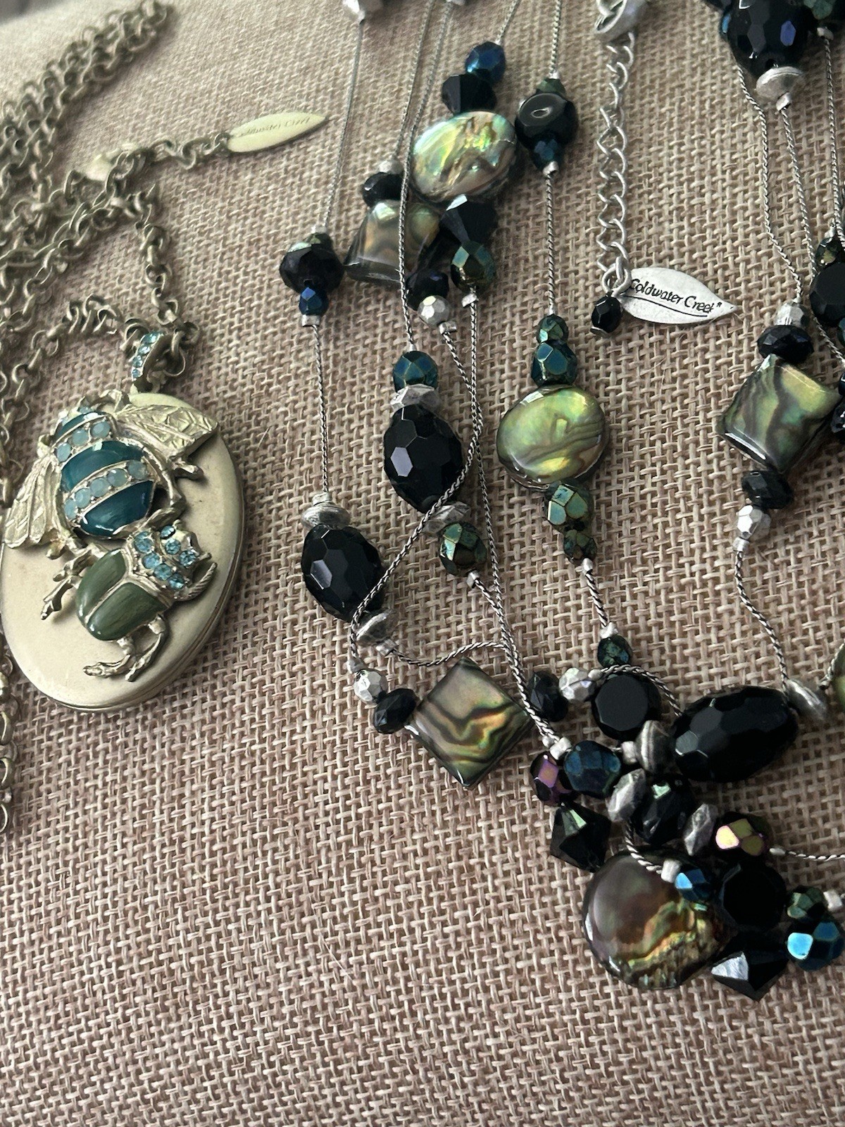Vintage Signed Lot Coldwater Creek Necklaces Pendant Locket MOP Silver Gold Tone
