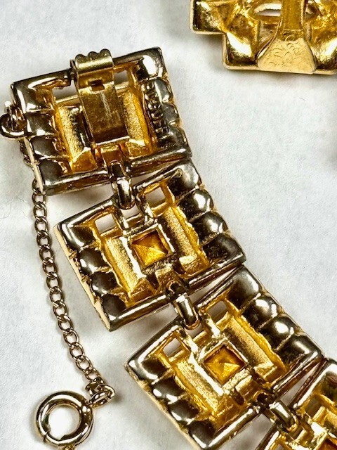Bogoff “Tawny Topaz” Swarovski Emerald Cut Gold Plate Parure