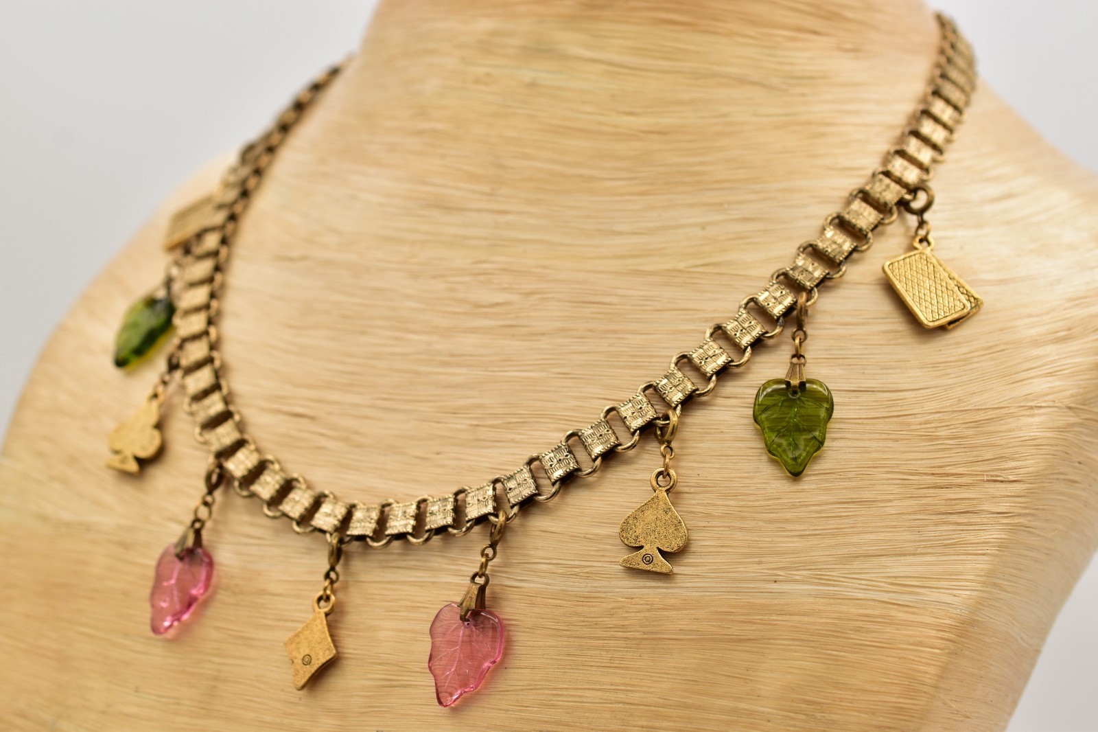 Glass Works Studios Anna Koplik Charm Necklace Collar Casino Cards Signed BinBN