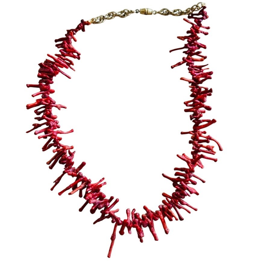 VTG Mediterranean Salmon Red Branch Coral Natural Necklace Genuine 20″ 34g Italy