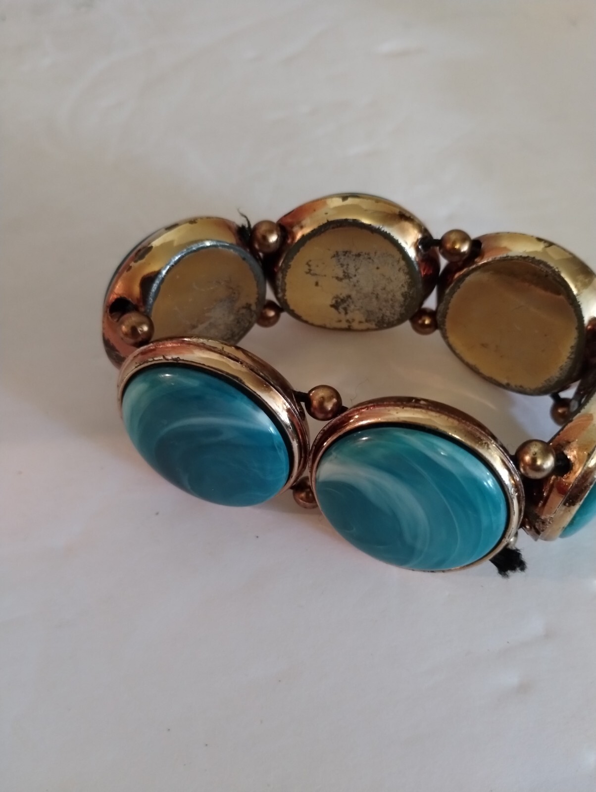 Vintage Intake 7.5 In. Mint Costume Jewelry Gold& FauxTurquoisBracelet