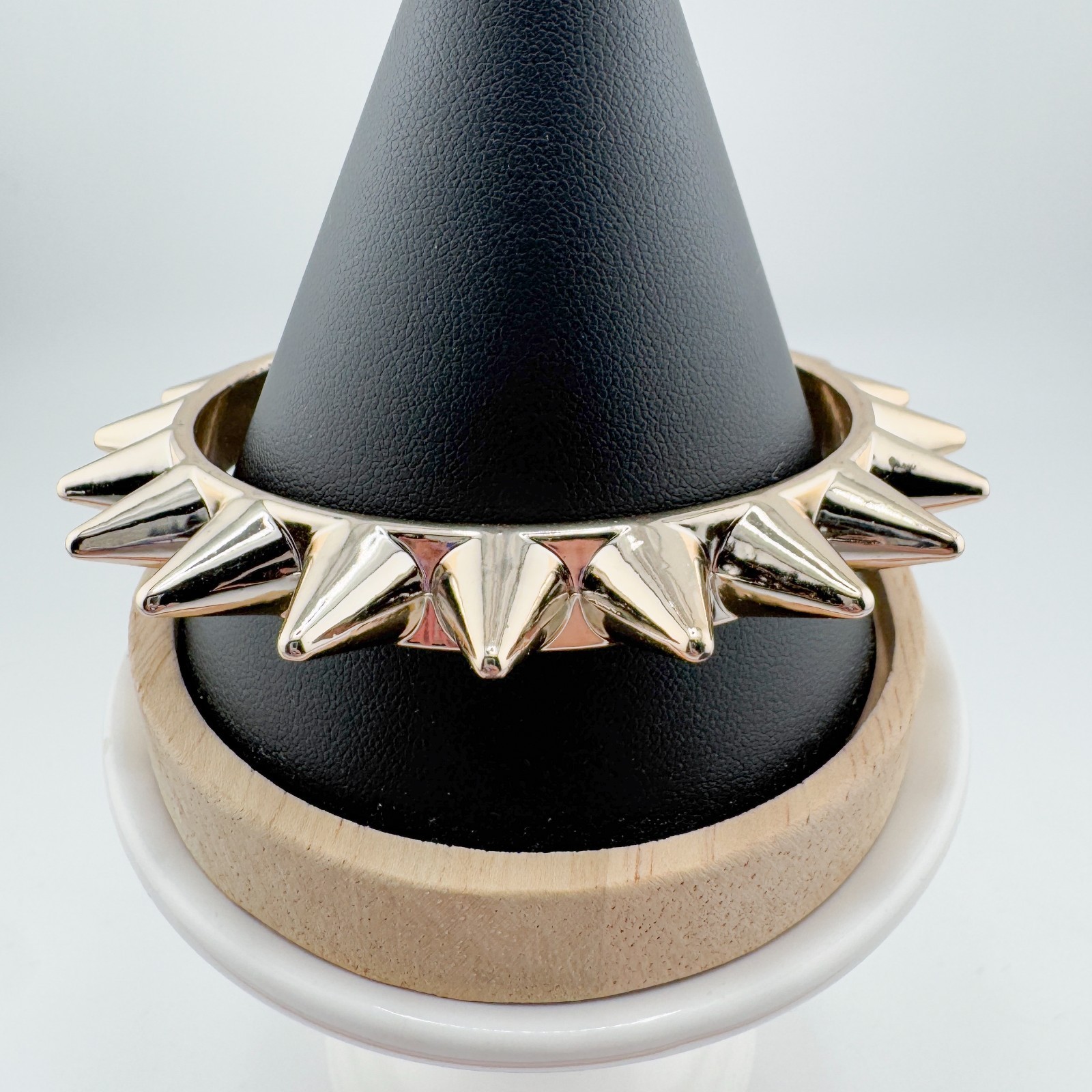 Vintage Plastic Gold Tone Spiked Bangle Bracelet Punk Rock Gothic Edgy Statement