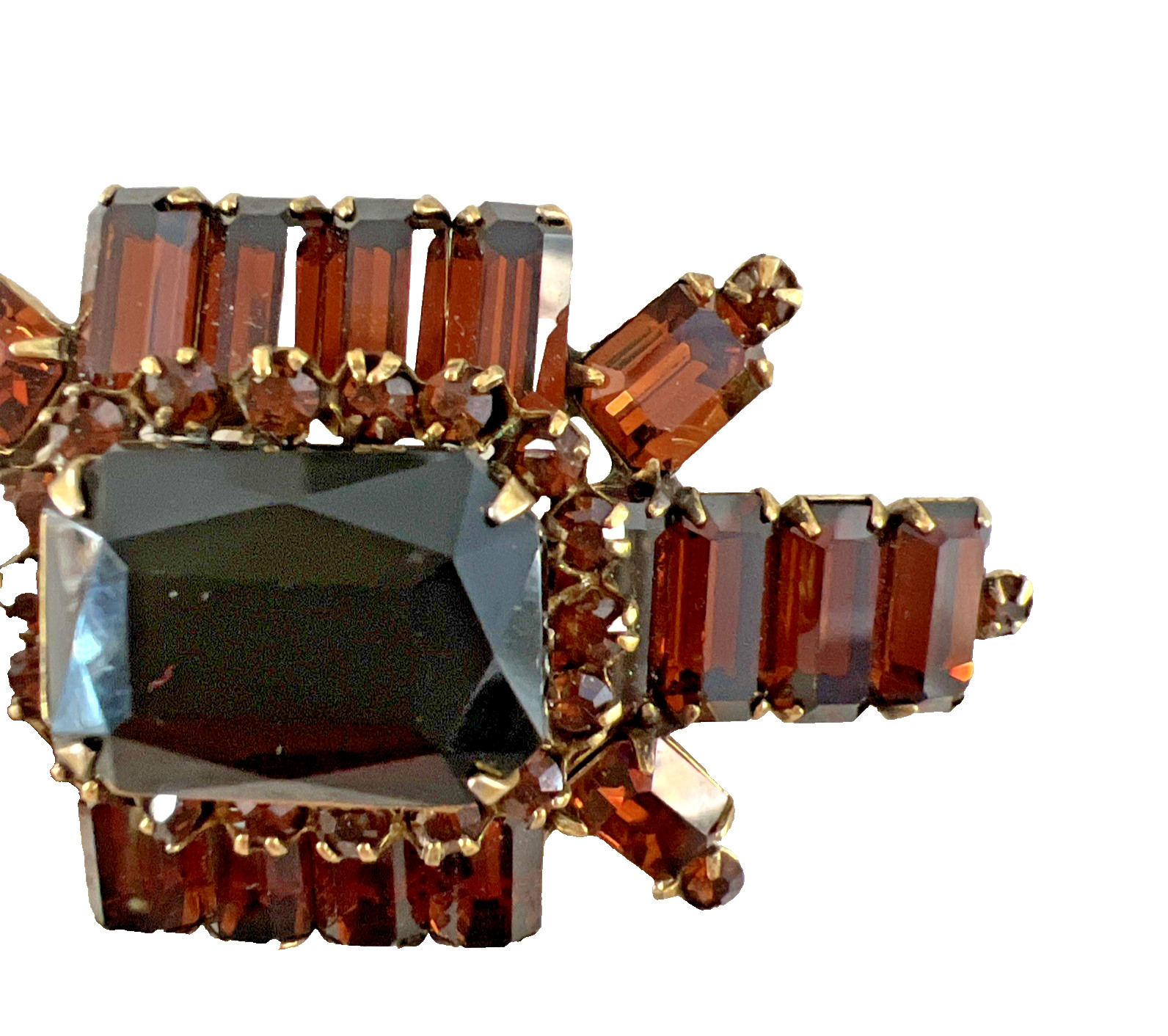 VTG. SIGNED ORIGINAL by ROBERT AMBER RHINESTONE BROOCH / RARE DESIGN