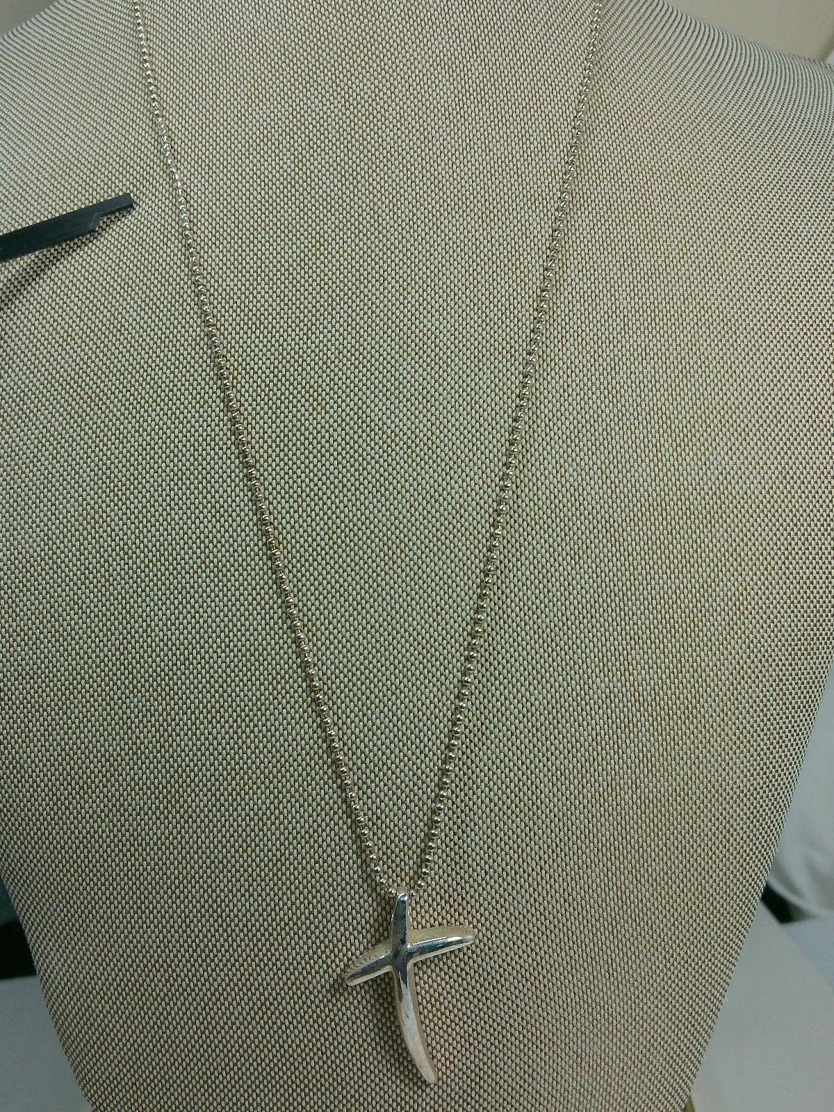 Vtg Modernist Religious Angled Cross Pendant Sterling Silver Chain 22″ Necklace