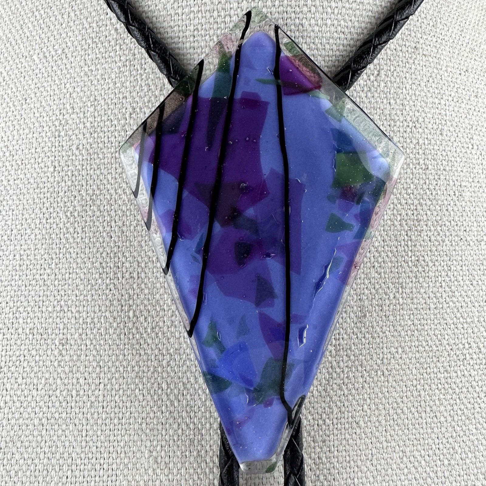 Stunning Large Vintage Fused Glass Western Bolo Tie