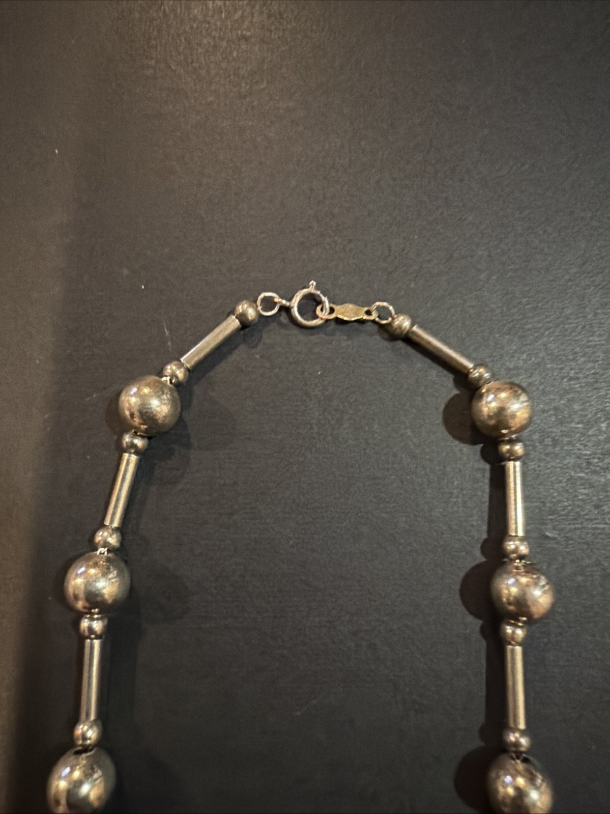 Vintage Sterling Silver Modernist Bar & Ball Bead Station Link Necklace