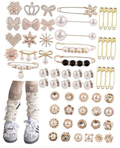 60 Pcs Charms for Socks Shoe, Gold Brooches and Pins for One Size Multicolor