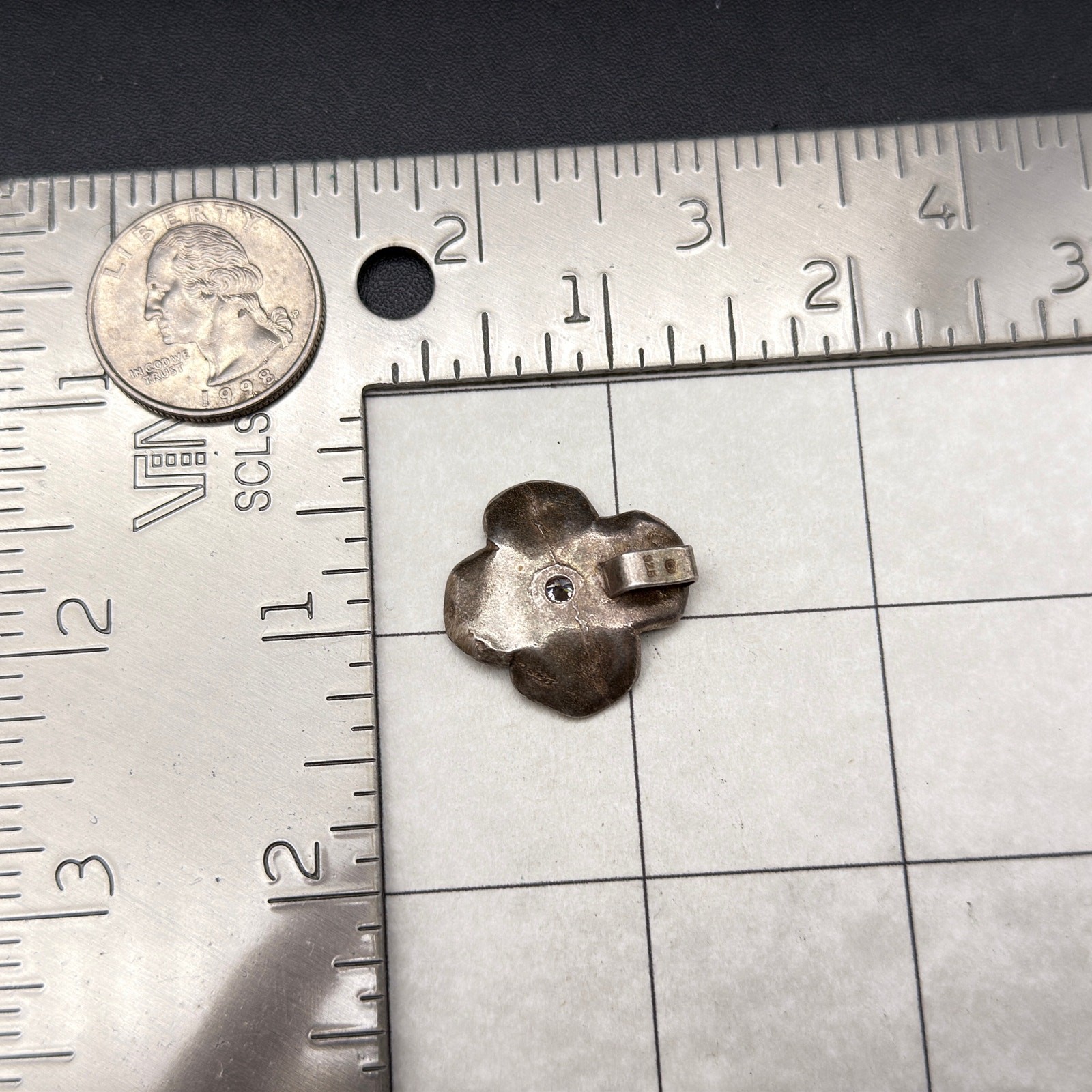 Vintage Brutalist Poppy Flower Sterling Silver Pendant