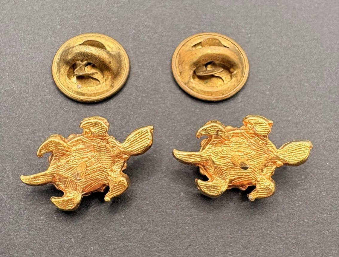 Vintage Lot of 2 Turtle Faux Pearl Brooch Pins Gold Tone Dainty Tiny