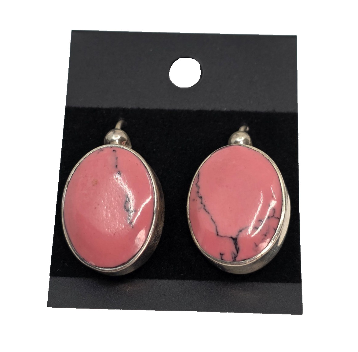 Vintage ATI Mexico 925 Sterling Silver Pink Stone Earrings