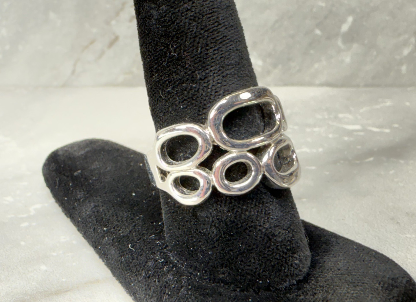 Vintage Lia Sophia Silver Tone Modernist Geometric Circles Ring Size 8