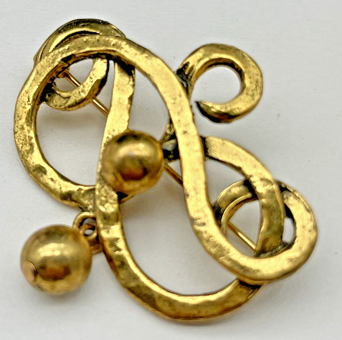 Vintage Signed ZENTALL Estate Gold Tone Brooch Dangling Ball Art Nouveau Style