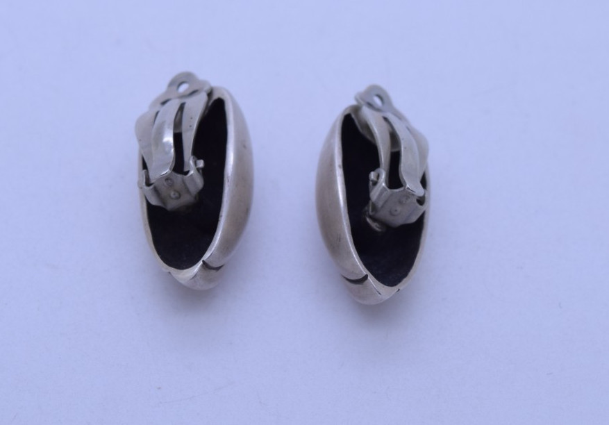 Sterling Silver Clip-On Earrings Wide Dome Modernist 1.25″ 21.4g