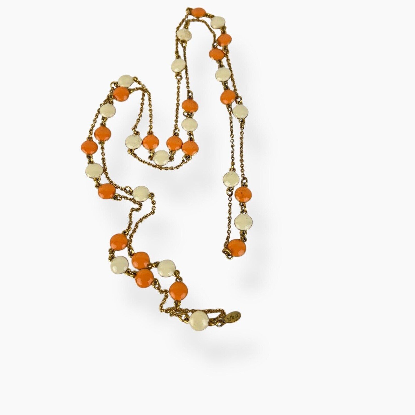 Necklace By Luxe Retro Beveled Orange Cream Enamel Dots Delicate Gold Tone Chain
