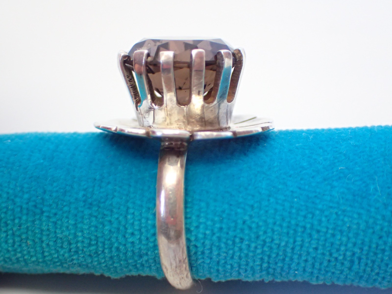 Vintage Taxco Mexico Sterling Silver Ring with Large Smoky Quartz Stone. Size 5