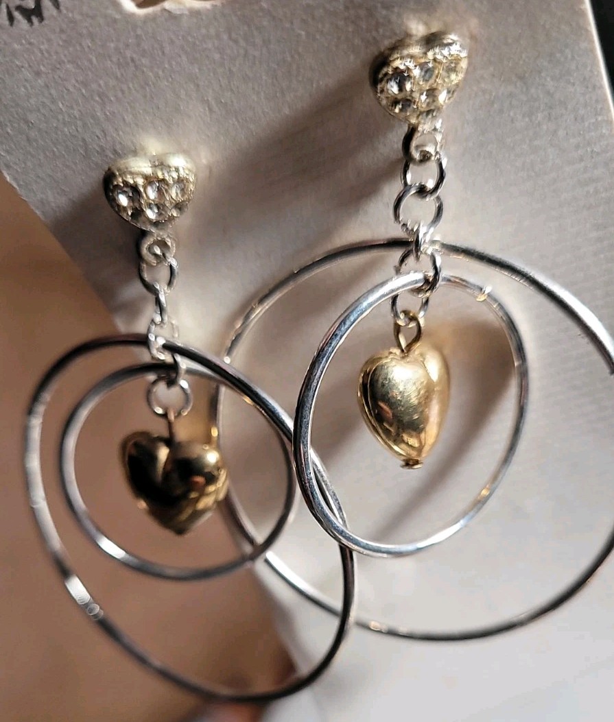 6 Pairs NEW VINTAGE DANGLE HOOPS EARRINGS PIERCED DROP BIG CLASSIC • OLD STOCK