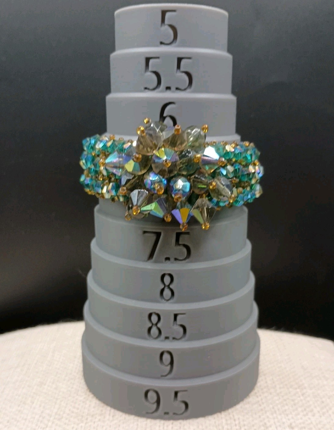Vintage AB Peacock Beaded Bracelet Cha Cha Party Bow Bicone Glass Blue Green 7″